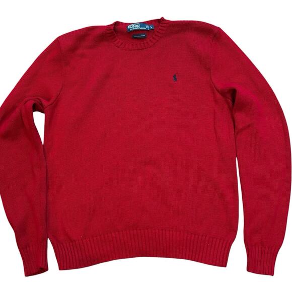 Vintage Polo Ralph Lauren Red Crew Neck Sweater 100% Pima Cotton Large Men's - Picture 1 of 7